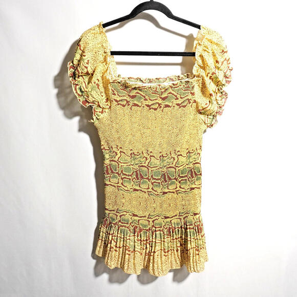 VTG Y2K Rene Margo Yellow Smocked Puff Sleeve Blouse Top 1X Coquette Boho‎ Femme - Picture 1 of 5